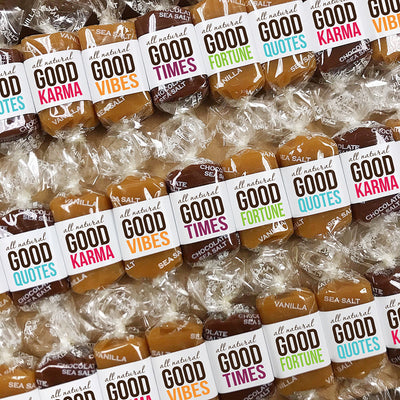 Bulk candy good karma caramel wrapped in quotes