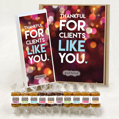 All-natural kosher caramel wrapped in positive quotes for business gifts