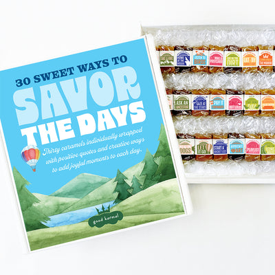 Good Karmal 30 Sweet Ways to Savor The Days gift box with 30 assorted caramels
