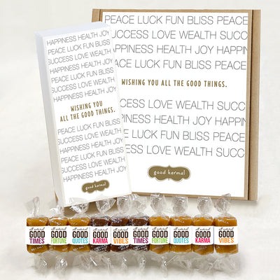 Wishing you all the good things caramel wrapped in quotes gift box