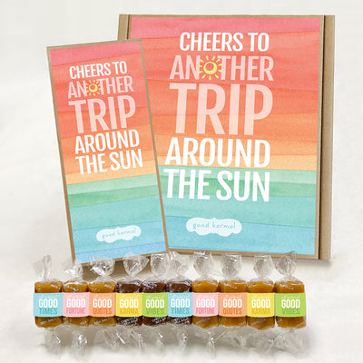 Birthday caramel gift box wrapped in positive quotes