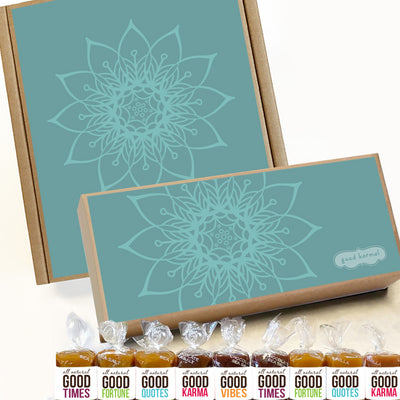 All-natural caramel tranquil mandala gift box wrapped in positive quotes