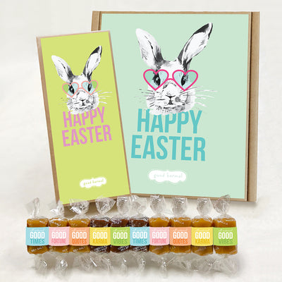 Happy Easter rabbit caramel candy gift box wrapped in positive quotes.
