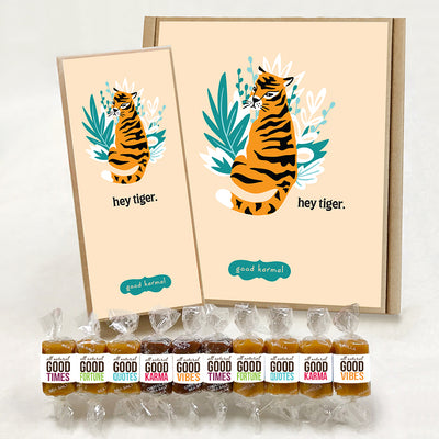 Hey Tiger caramel candy gift box wrapped in positive quotes